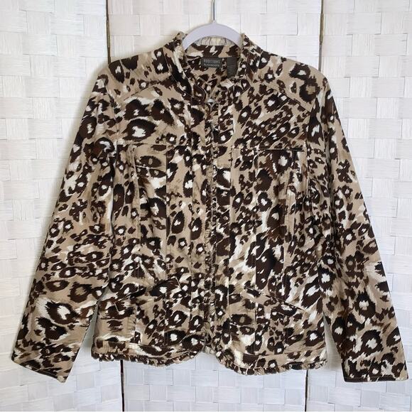 Additions By Chicos Ruffled Blazer Jacket Animal Print Women’s Size Medium - Picture 1 of 12
